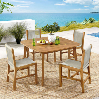Vienna 5-Piece Outdoor Patio Teak and Rope Dining Set with Armless Chairs - Natural Natural