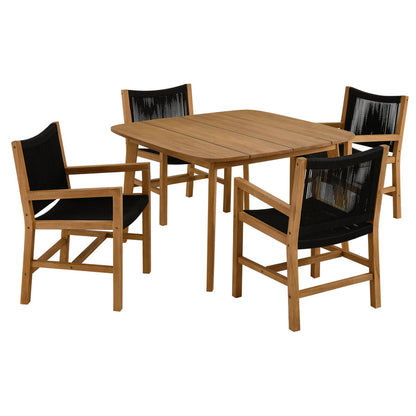 Vienna 5-Piece Outdoor Patio Teak and Rope Dining Set with Armchairs - Natural Black