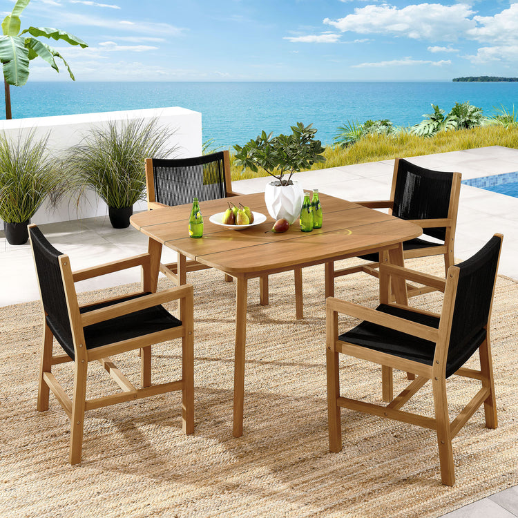 Vienna 5-Piece Outdoor Patio Teak and Rope Dining Set with Armchairs - Natural Black