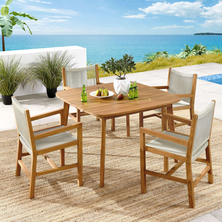 Vienna 5-Piece Outdoor Patio Teak and Rope Dining Set with Armchairs - Natural Natural