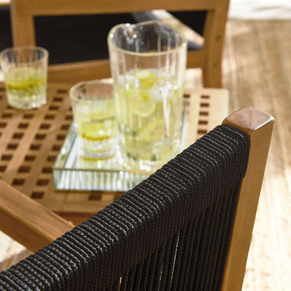 Vienna 3-Piece Outdoor Patio Teak and Rope Armchairs with Folding Side Table - Natural Black