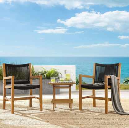Vienna 3-Piece Outdoor Patio Teak and Rope Armchairs with Folding Side Table - Natural Black