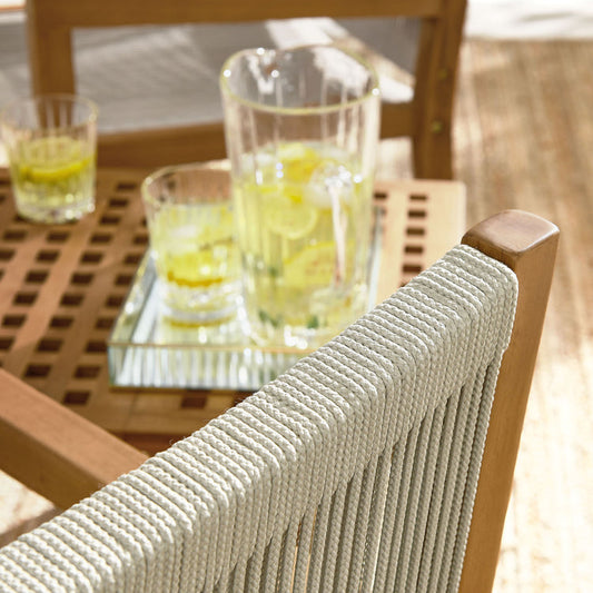 Vienna 3-Piece Outdoor Patio Teak and Rope Armchairs with Folding Side Table - Natural Natural