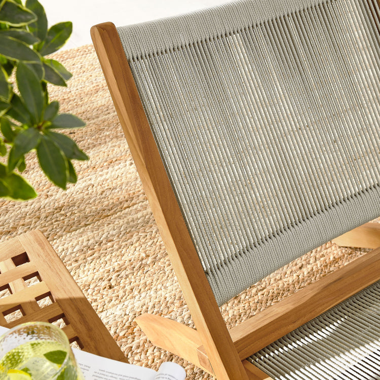 Vienna 3-Piece Outdoor Patio Teak and Rope Folding Lounge Chairs and Side Table - Natural Natural