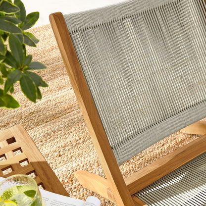 Vienna 3-Piece Outdoor Patio Teak and Rope Folding Lounge Chairs and Side Table - Natural Natural