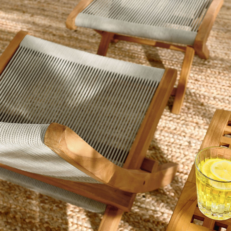 Vienna 2-Piece Outdoor Patio Teak and Rope Folding Accent Lounge Chair and Ottoman Set - Natural Natural
