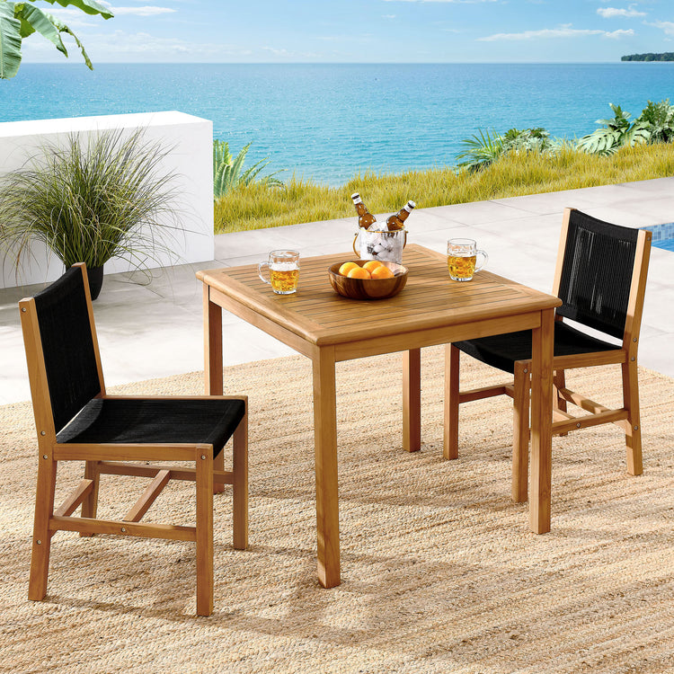 Vienna 3-Piece Outdoor Patio Teak and Rope Dining Set with Armless Chiars - Natural Black