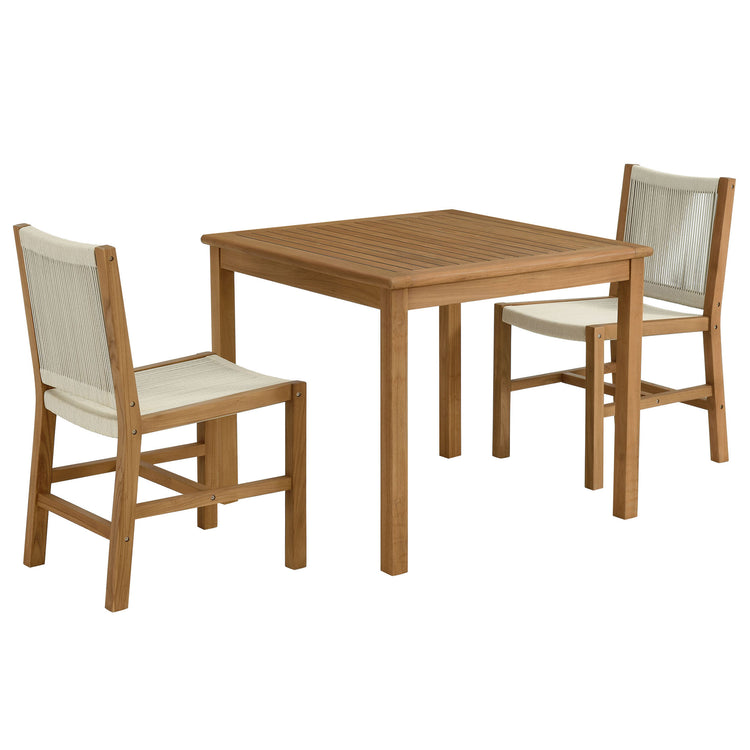 Vienna 3-Piece Outdoor Patio Teak and Rope Dining Set with Armless Chiars - Natural Natural
