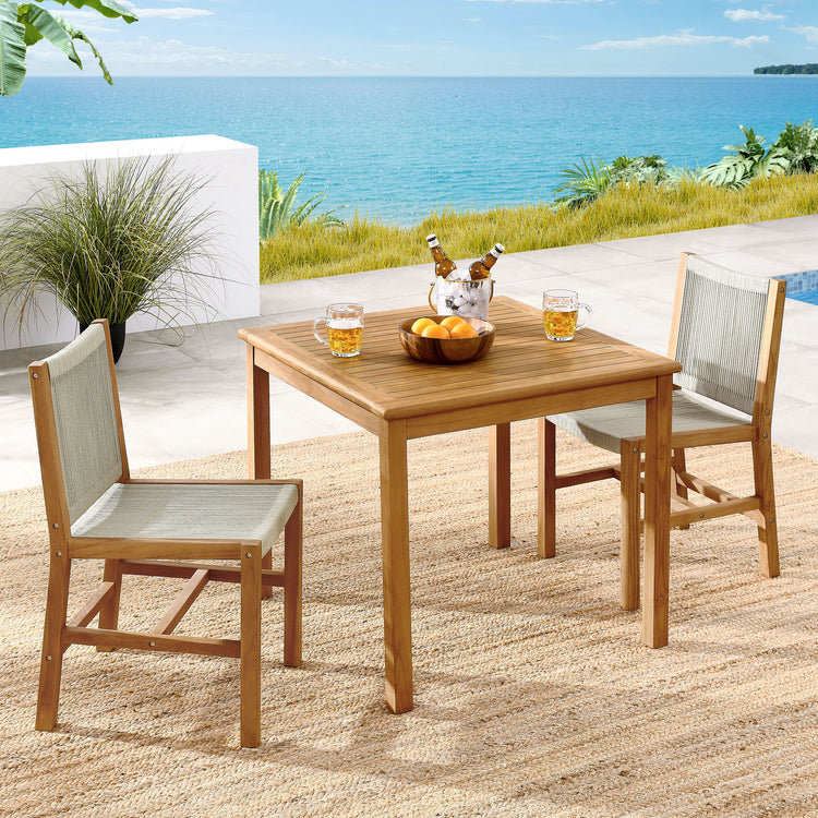 Vienna 3-Piece Outdoor Patio Teak and Rope Dining Set with Armless Chiars - Natural Natural
