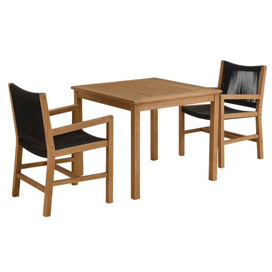 Vienna 3-Piece Outdoor Patio Teak and Rope Dining Set with Armchairs - Natural Black