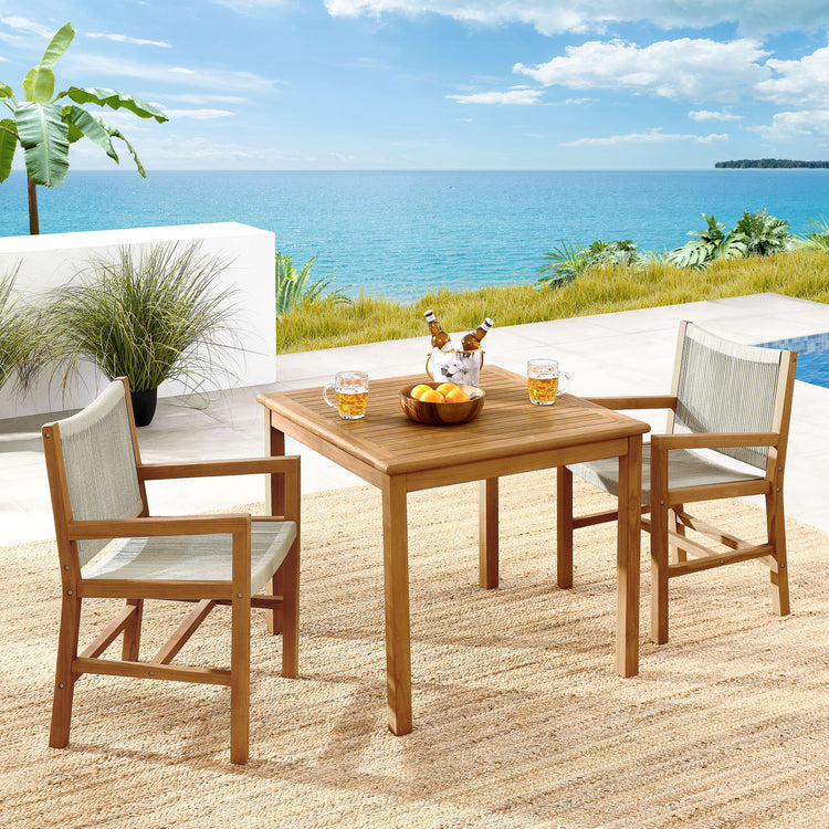Vienna 3-Piece Outdoor Patio Teak and Rope Dining Set with Armchairs - Natural Natural