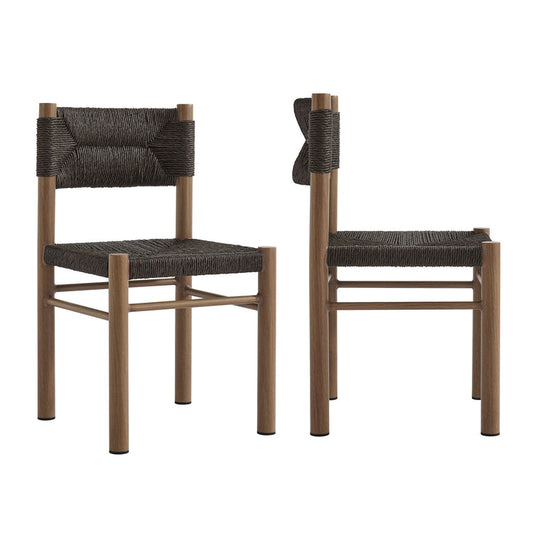 Parkland Outdoor Patio Rattan and Aluminum Dining Side Chairs Set of 2 - Walnut