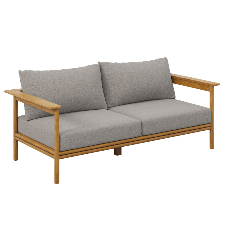Wren 2-Piece Outdoor Patio Teak Wood Sofa and Ottoman Set - Natural Driftwood