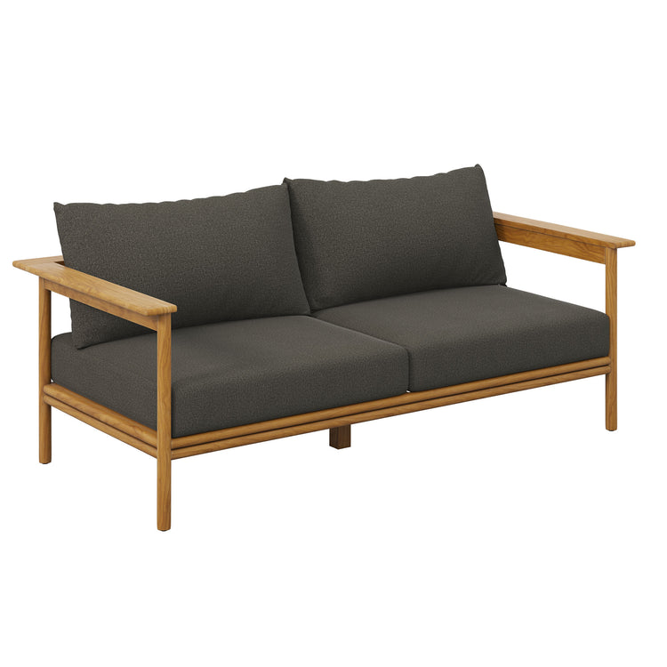 Wren 2-Piece Outdoor Patio Teak Wood Sofa and Ottoman Set - Natural Flint Gray