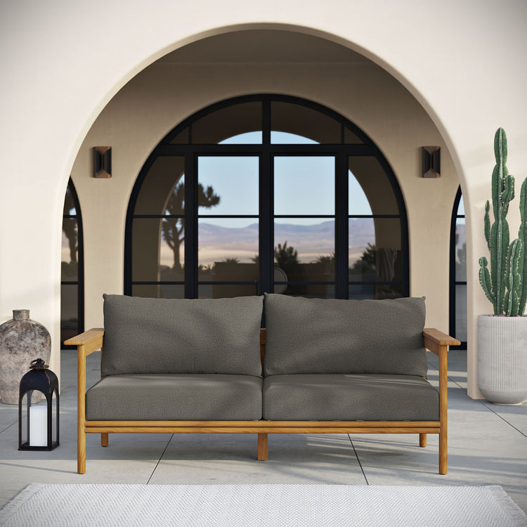 Wren Outdoor Patio Teak Wood Sofa - Natural Flint Gray