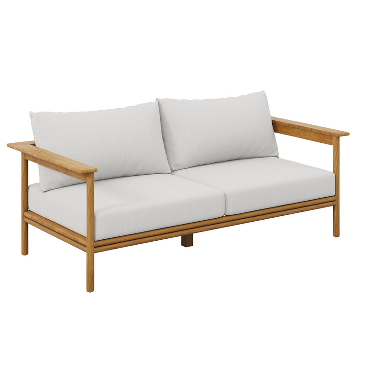 Wren 2-Piece Outdoor Patio Teak Wood Sofa and Ottoman Set - Natural Sail