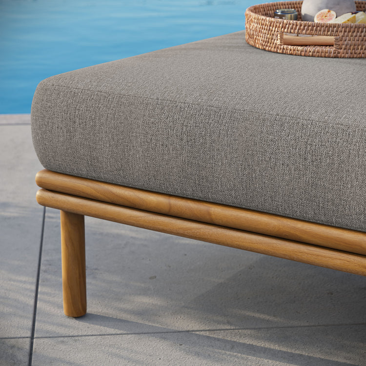 Wren Outdoor Patio Teak Wood Ottoman - Natural Driftwood