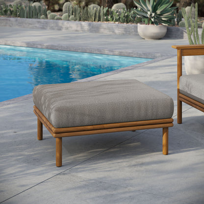 Wren Outdoor Patio Teak Wood Ottoman - Natural Driftwood