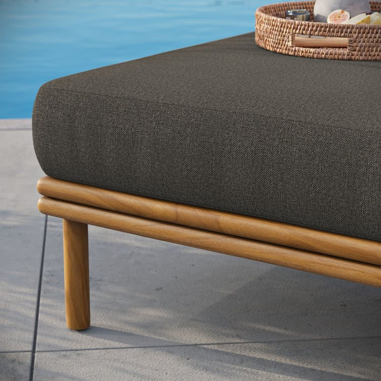 Wren Outdoor Patio Teak Wood Ottoman - Natural Flint Gray