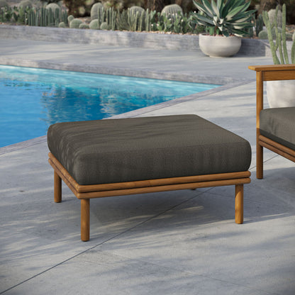 Wren Outdoor Patio Teak Wood Ottoman - Natural Flint Gray
