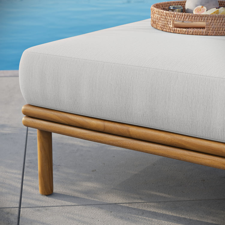 Wren Outdoor Patio Teak Wood Ottoman - Natural Sail