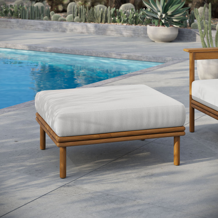 Wren Outdoor Patio Teak Wood Ottoman - Natural Sail