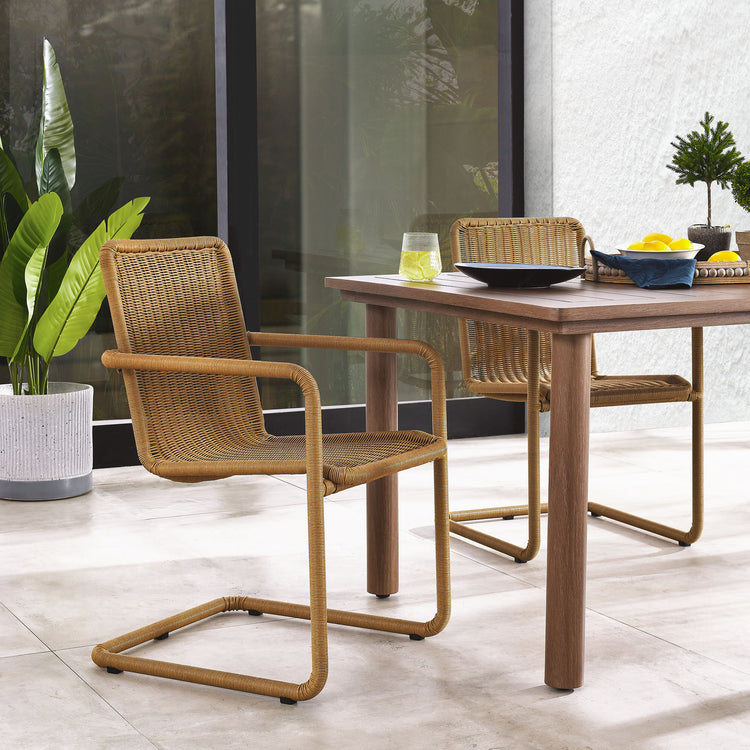 Abacus Outdoor Patio Wicker Dining Chairs Set of 2 - Natural