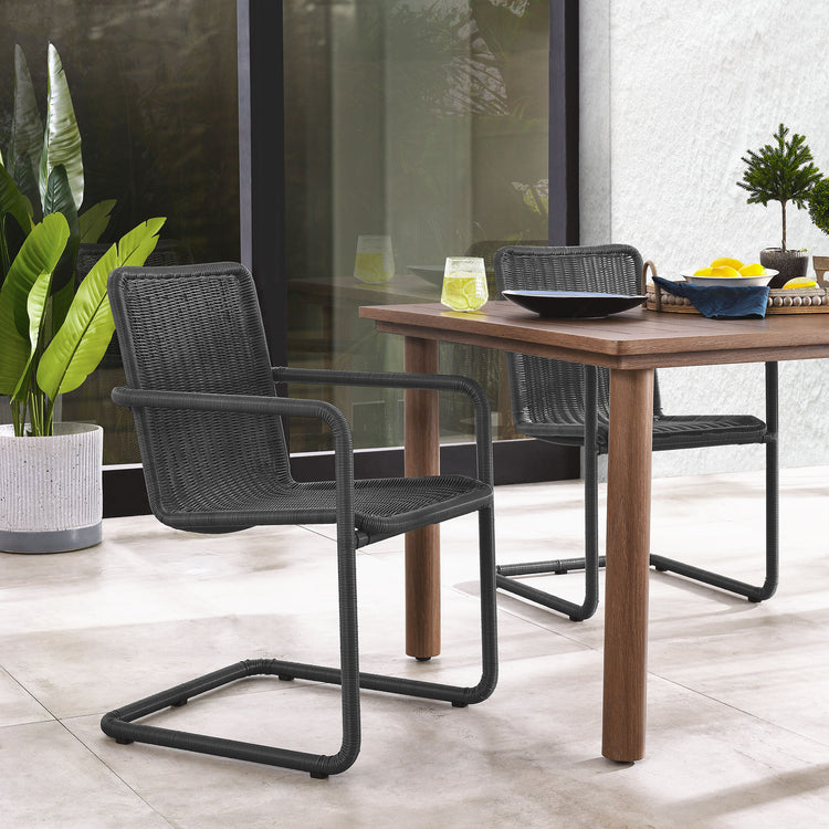 Abacus Outdoor Patio Wicker Dining Chairs Set of 2 - Slate