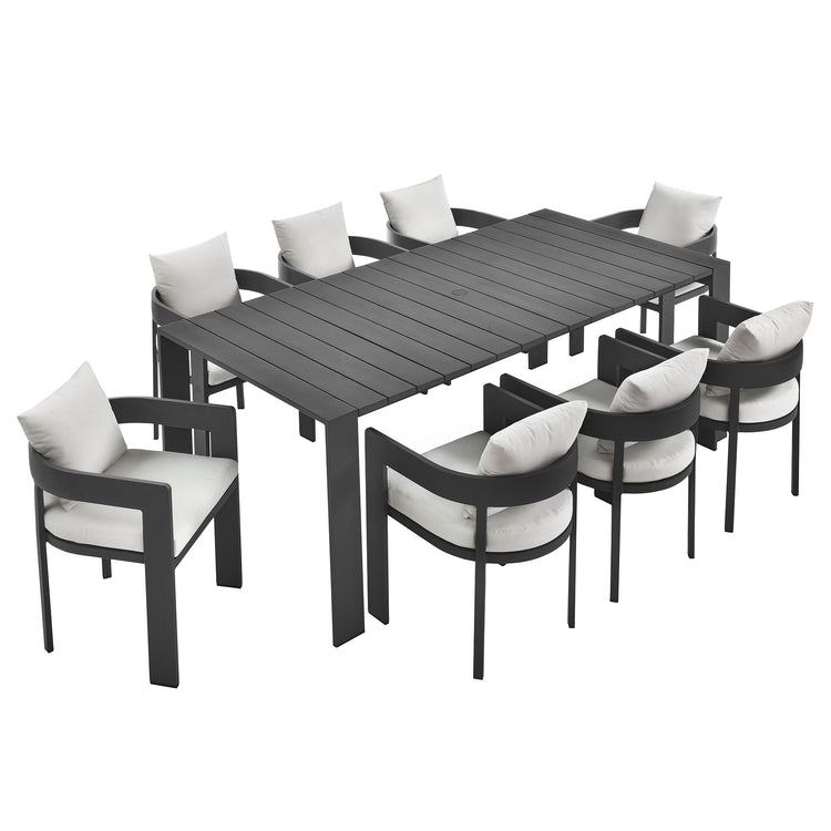 Tahoe 9-Piece Outdoor Patio Aluminum Dining Set - Gray White