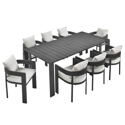Tahoe 9-Piece Outdoor Patio Aluminum Dining Set - Gray White