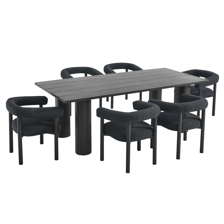 Nautica 7-Piece Rectangular Outdoor Patio Aluminum Dining Table and Chairs Set - Charcoal Graphite