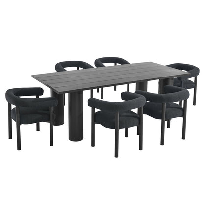 Nautica 7-Piece Rectangular Outdoor Patio Aluminum Dining Table and Chairs Set - Charcoal Graphite
