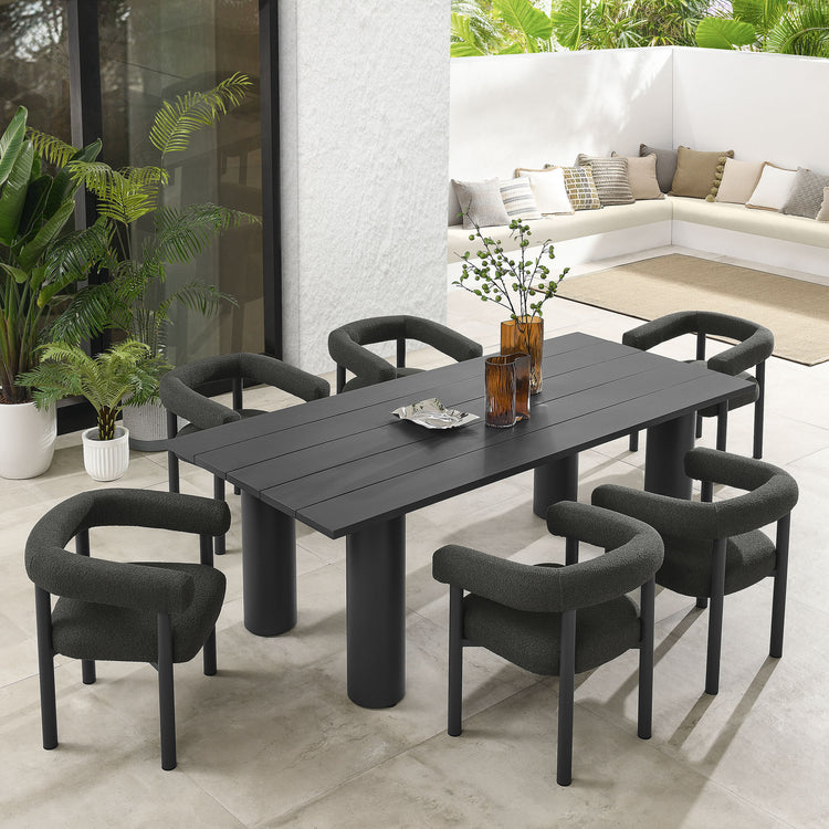 Nautica 7-Piece Rectangular Outdoor Patio Aluminum Dining Table and Chairs Set - Charcoal Graphite