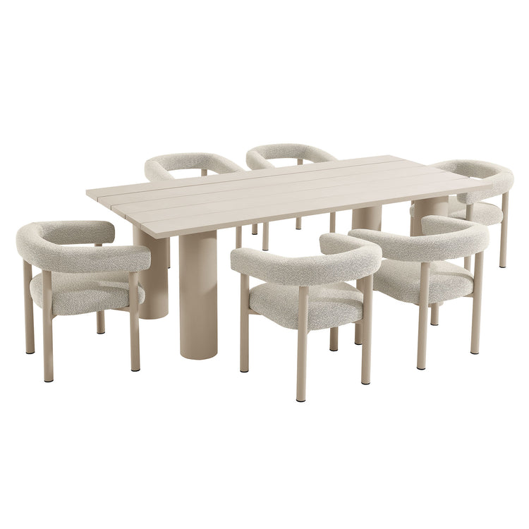 Nautica 7-Piece Rectangular Outdoor Patio Aluminum Dining Table and Chairs Set - Ivory Taupe