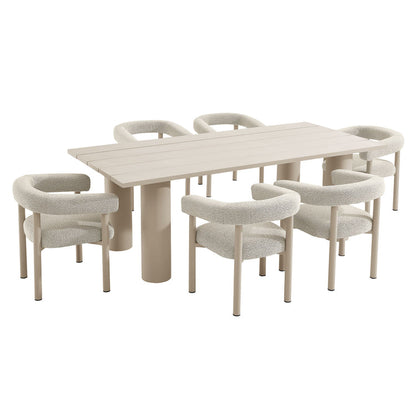 Nautica 7-Piece Rectangular Outdoor Patio Aluminum Dining Table and Chairs Set - Ivory Taupe