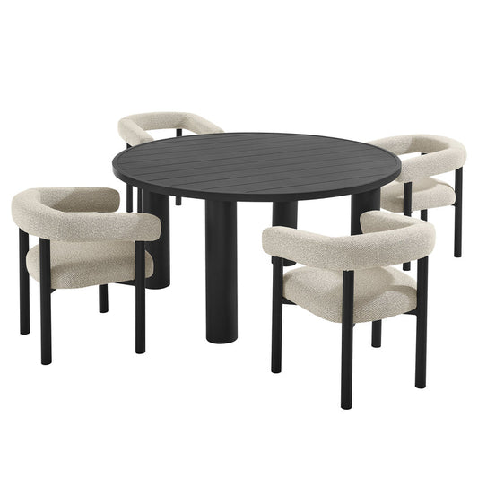 Nautica 5-Piece Round Outdoor Patio Aluminum Dining Table and Chairs Set - Ivory Graphite