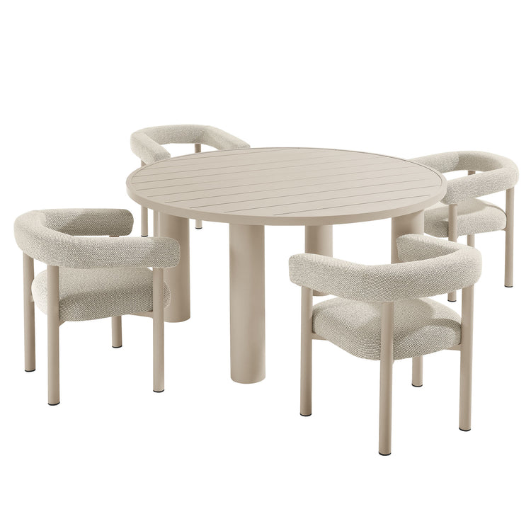 Nautica 5-Piece Round Outdoor Patio Aluminum Dining Table and Chairs Set - Ivory Taupe