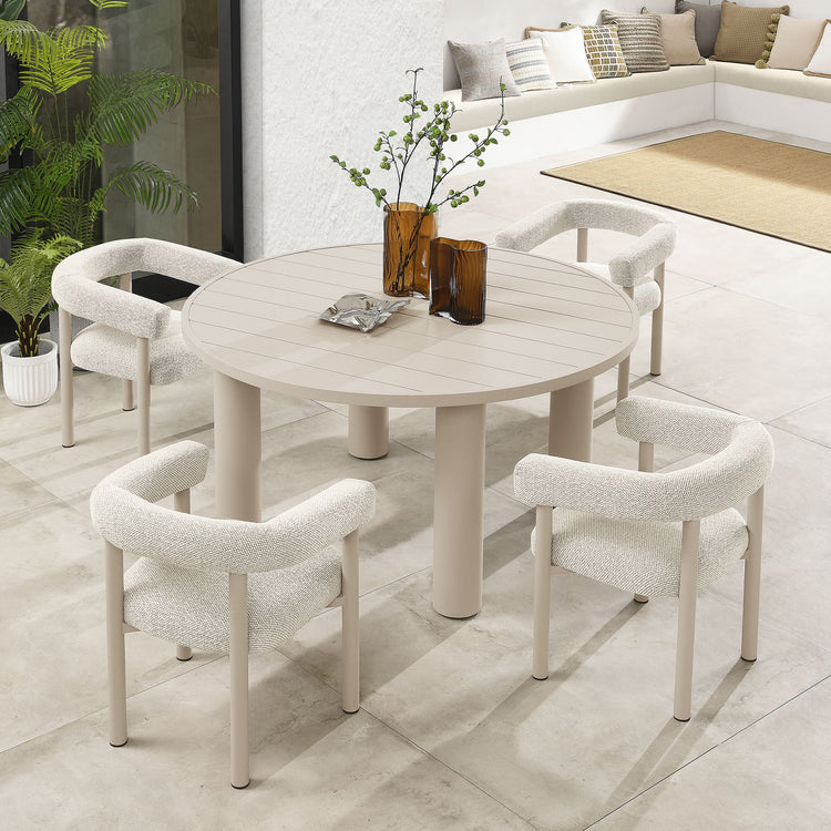 Nautica 5-Piece Round Outdoor Patio Aluminum Dining Table and Chairs Set - Ivory Taupe