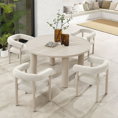 Nautica 5-Piece Round Outdoor Patio Aluminum Dining Table and Chairs Set - Ivory Taupe