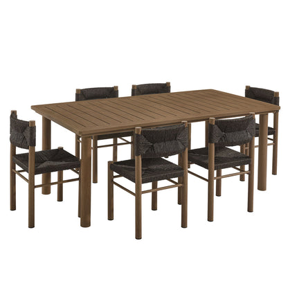 Parkland 7-Piece Rectangular Outdoor Patio Rattan and Aluminum Dining Table and Chairs Set - Walnut