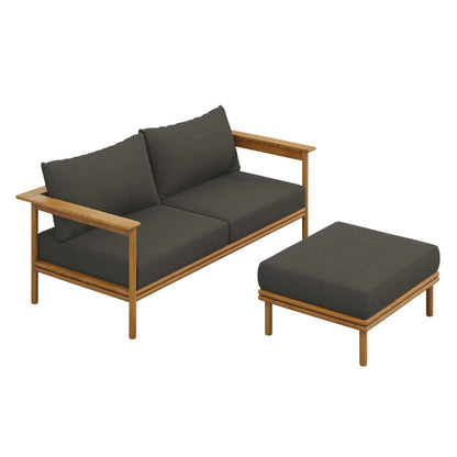 Wren 2-Piece Outdoor Patio Teak Wood Sofa and Ottoman Set - Natural Flint Gray