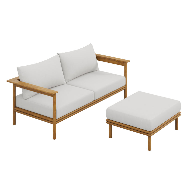 Wren 2-Piece Outdoor Patio Teak Wood Sofa and Ottoman Set - Natural Sail