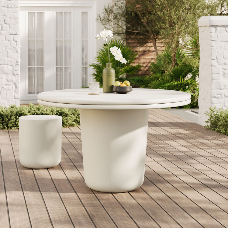 Brion 48" Indoor - Outdoor Patio Concrete Round Dining Table - White