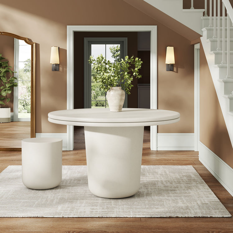 Brion 48" Indoor - Outdoor Patio Concrete Round Dining Table - White