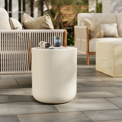 Brion Indoor - Outdoor Patio Concrete Stool - White