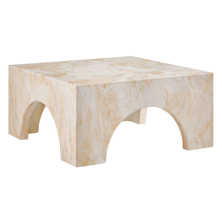 Valen Indoor - Outdoor Patio Arched Concrete Coffee Table - Honey Onyx