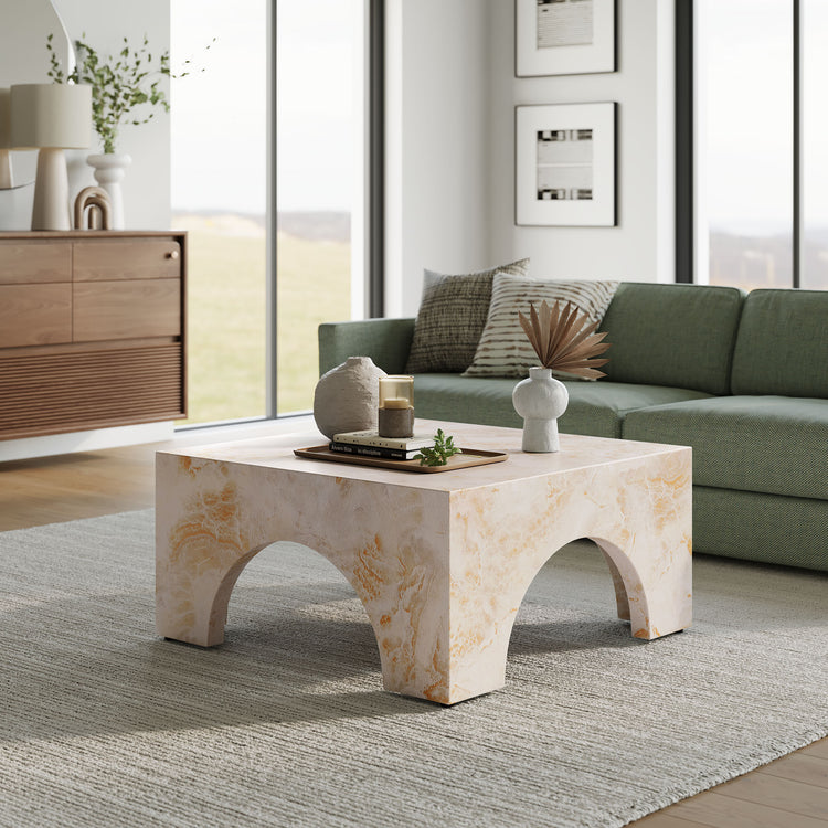 Valen Indoor - Outdoor Patio Arched Concrete Coffee Table - Honey Onyx