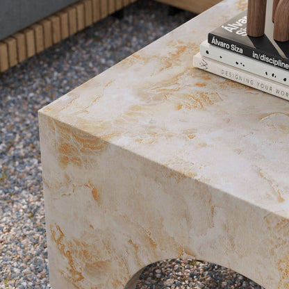 Valen Indoor - Outdoor Patio Arched Concrete Coffee Table - Honey Onyx