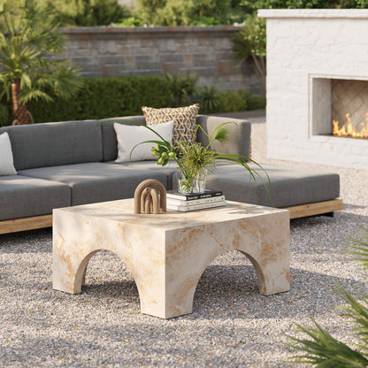 Valen Indoor - Outdoor Patio Arched Concrete Coffee Table - Honey Onyx
