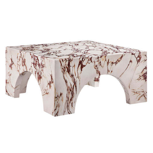 Valen Indoor - Outdoor Patio Arched Concrete Coffee Table - Red Marble